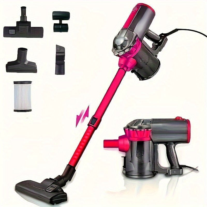 1pc 110V Vacuum Cleaner. 18KPA. Wet And Dry. 600W High Power Vacuum Cleaner. Portable Household Low Noise Handheld Vacuum For Pet Hair. Hard Floor And Carpet. Four-in-one Lightweight Handheld Rod Vacuum Cleaner - Rose Red